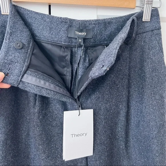 Theory Wool Blend Rumi Gray Pleat Front Wide Leg Trouser Pants sz.00 NWT